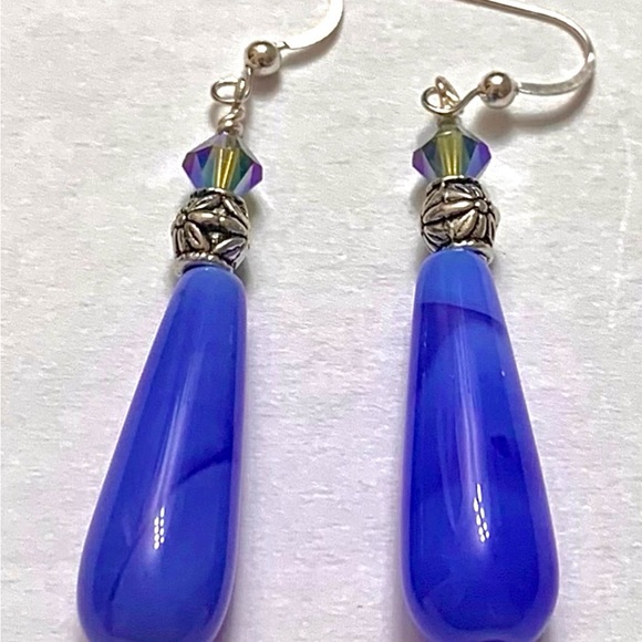 Dark Blue Banded Agate. SS.AB Swarovski. Handmade - Picture 2 of 6